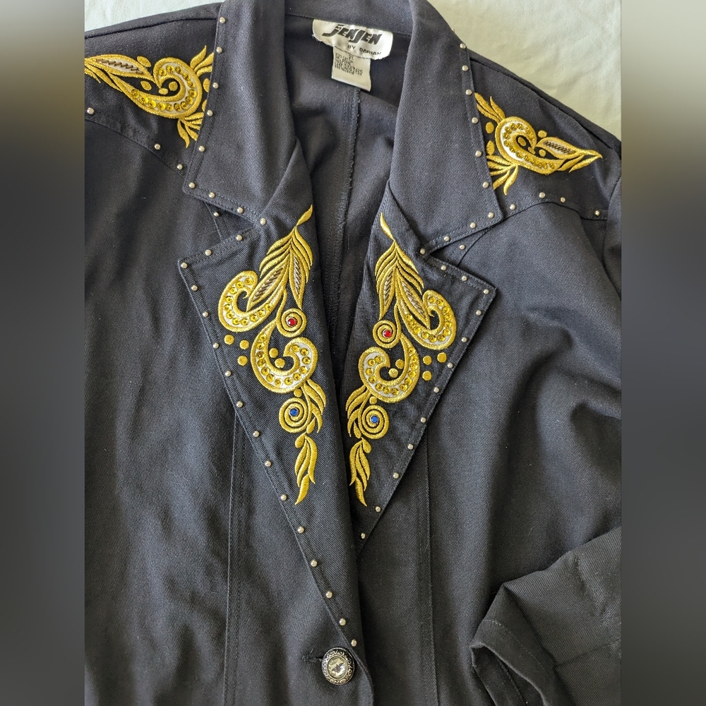 Vintage JenJen By Darian Black Blazer with Gold Embroidery And Studded Details